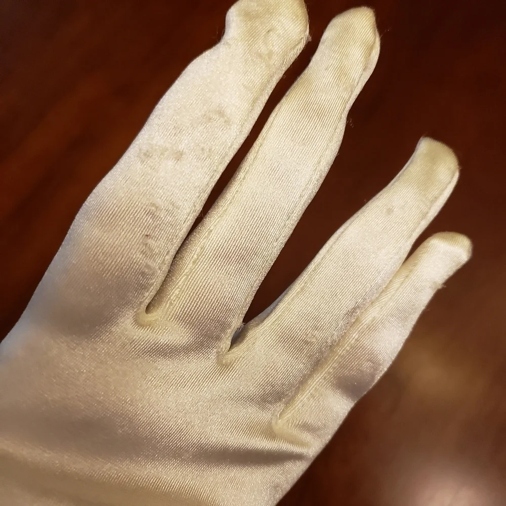Champagne Satin Finish Stretch Opera Length Wedding Gloves GUC